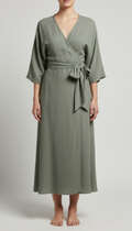 Sage moss midi wrap dress